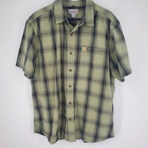 Carhartt Mens XL Relaxed Fit Plaid Button Up Short Sleeve Casual Shirt
